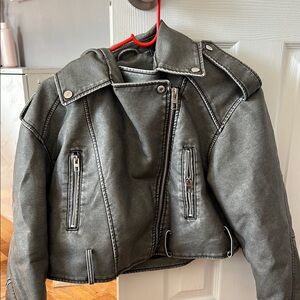 women leather Gray Jacket